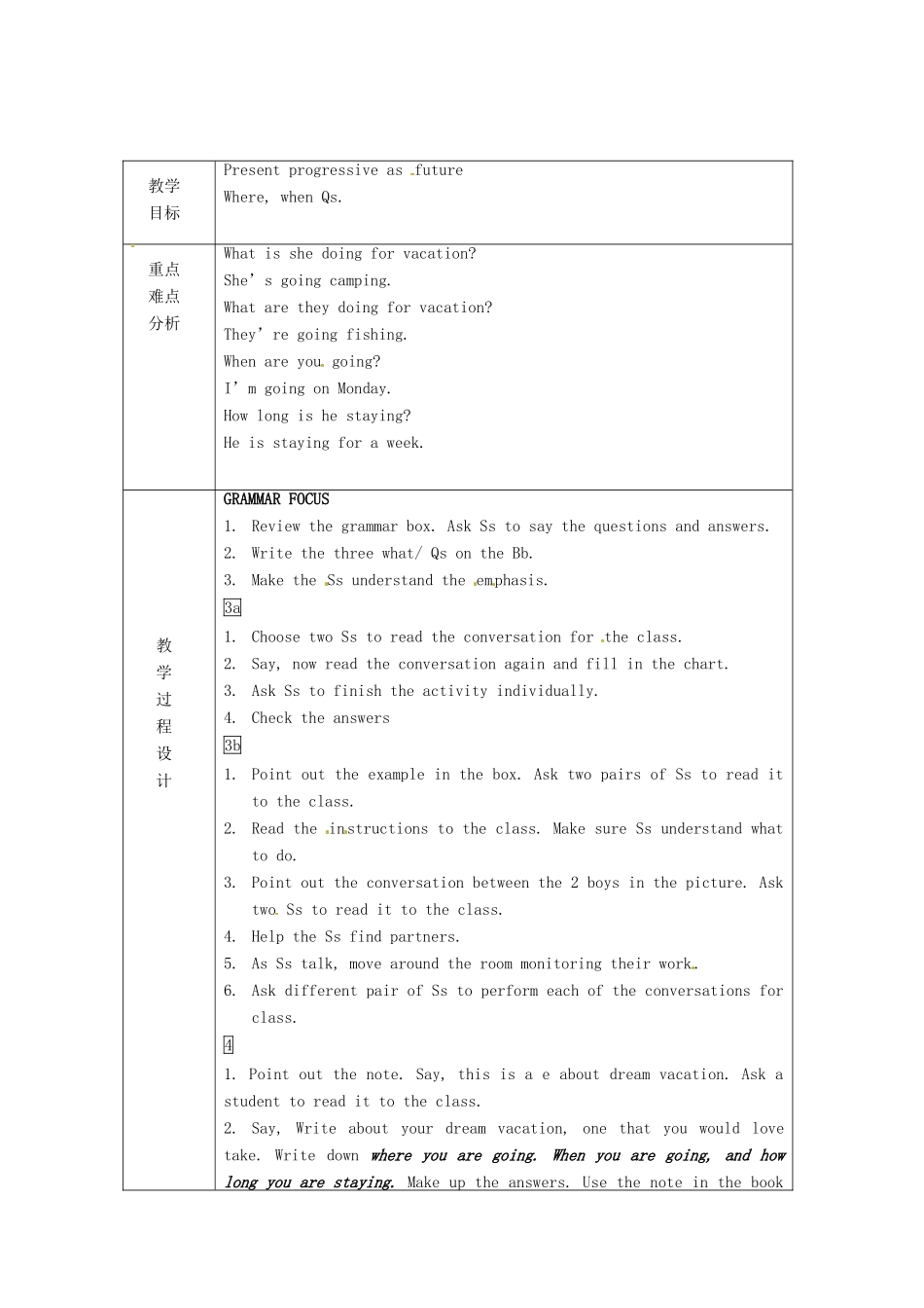 浙江省绍兴县杨汛桥镇中学人教版八年级英语上册 Unit3《What are you doing for vacation》教案（2） 人教新目标版 _第2页