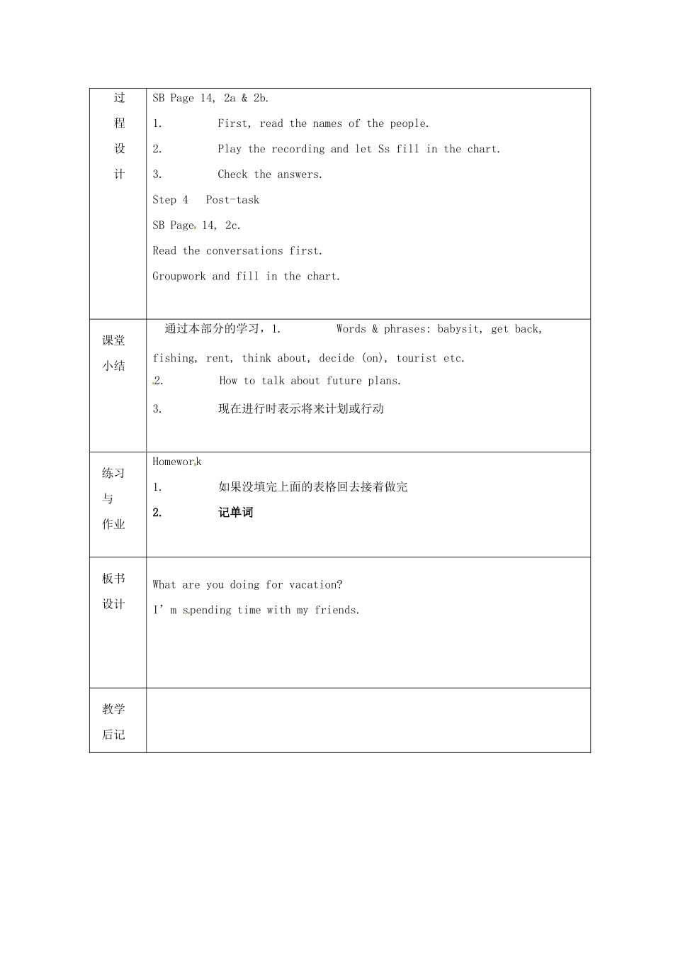 浙江省绍兴县杨汛桥镇中学人教版八年级英语上册 Unit3《What are you doing for vacation》教案（1） 人教新目标版 _第2页