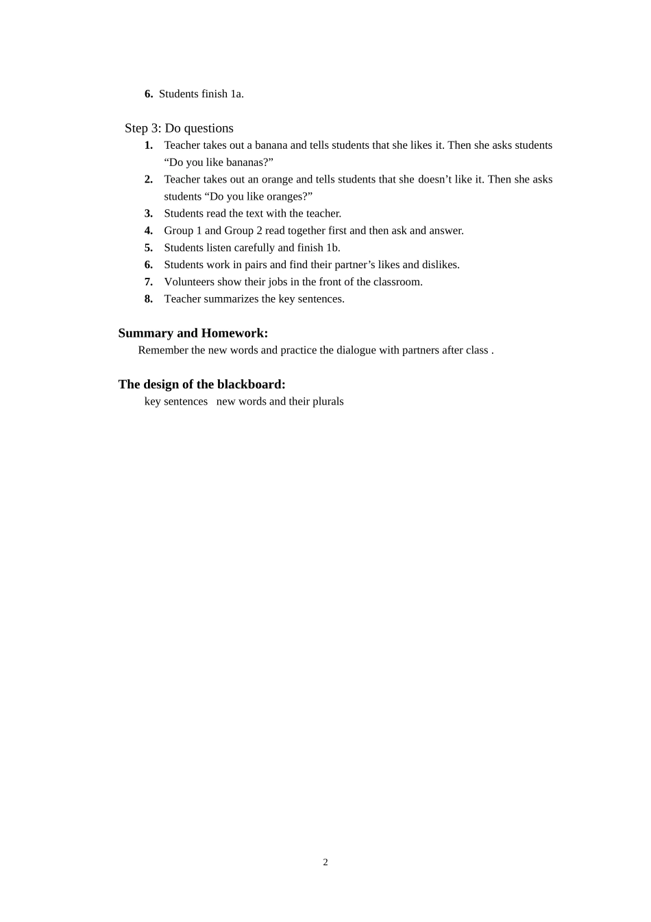 人教版新目标英语七年级unit6_Do_you_like_bananas教案_第2页