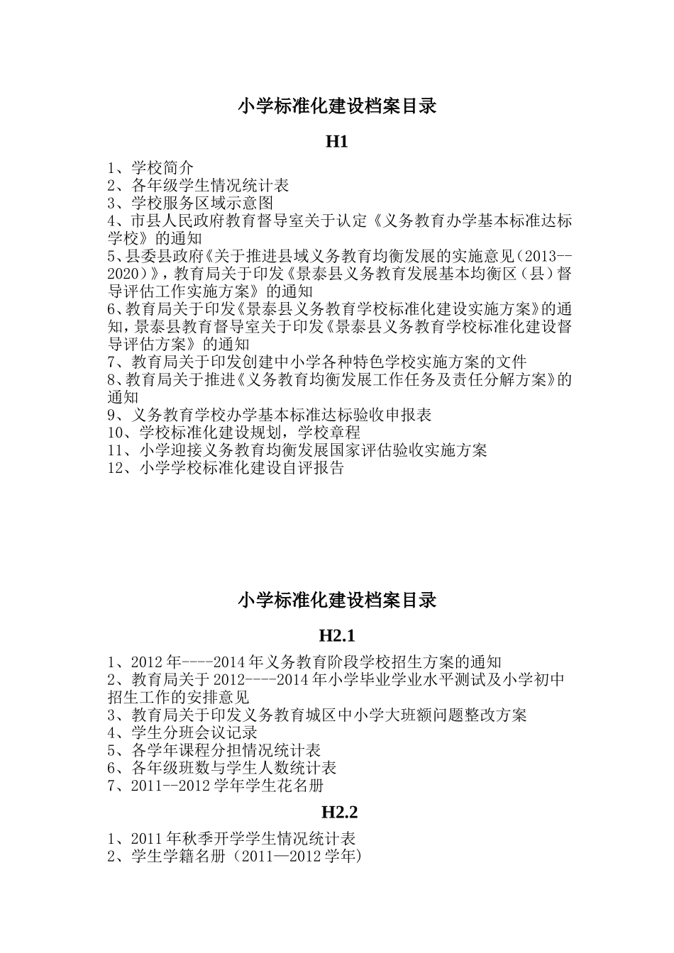 小学标准化建设档案目录_第1页