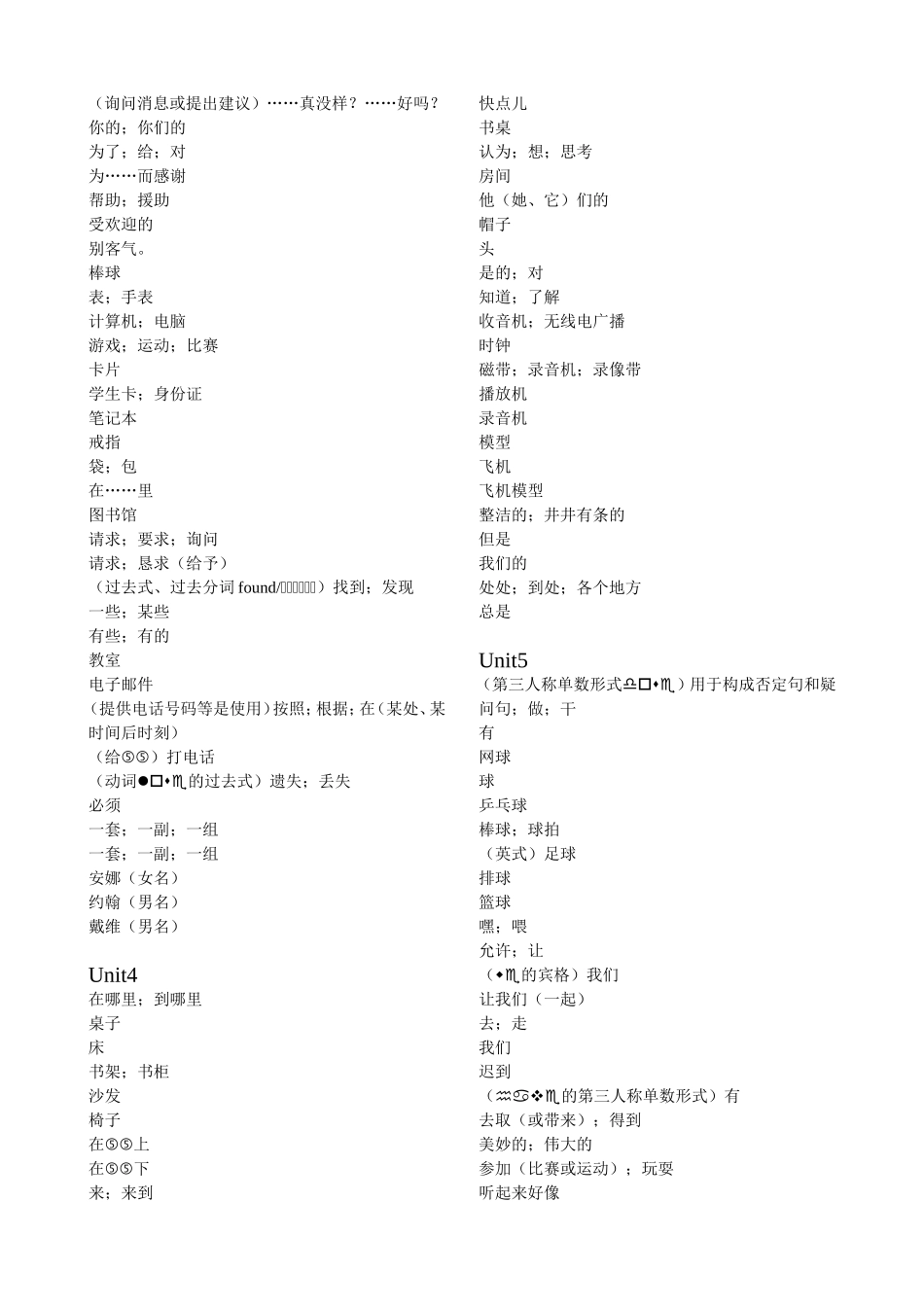 2012版新目标七年级上英语单词(汉语)_第3页