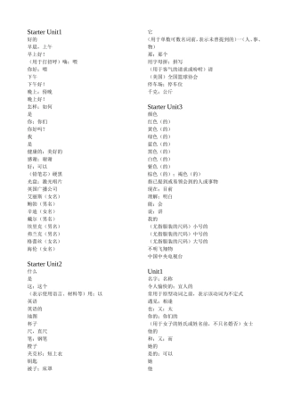 2012版新目标七年级上英语单词(汉语)