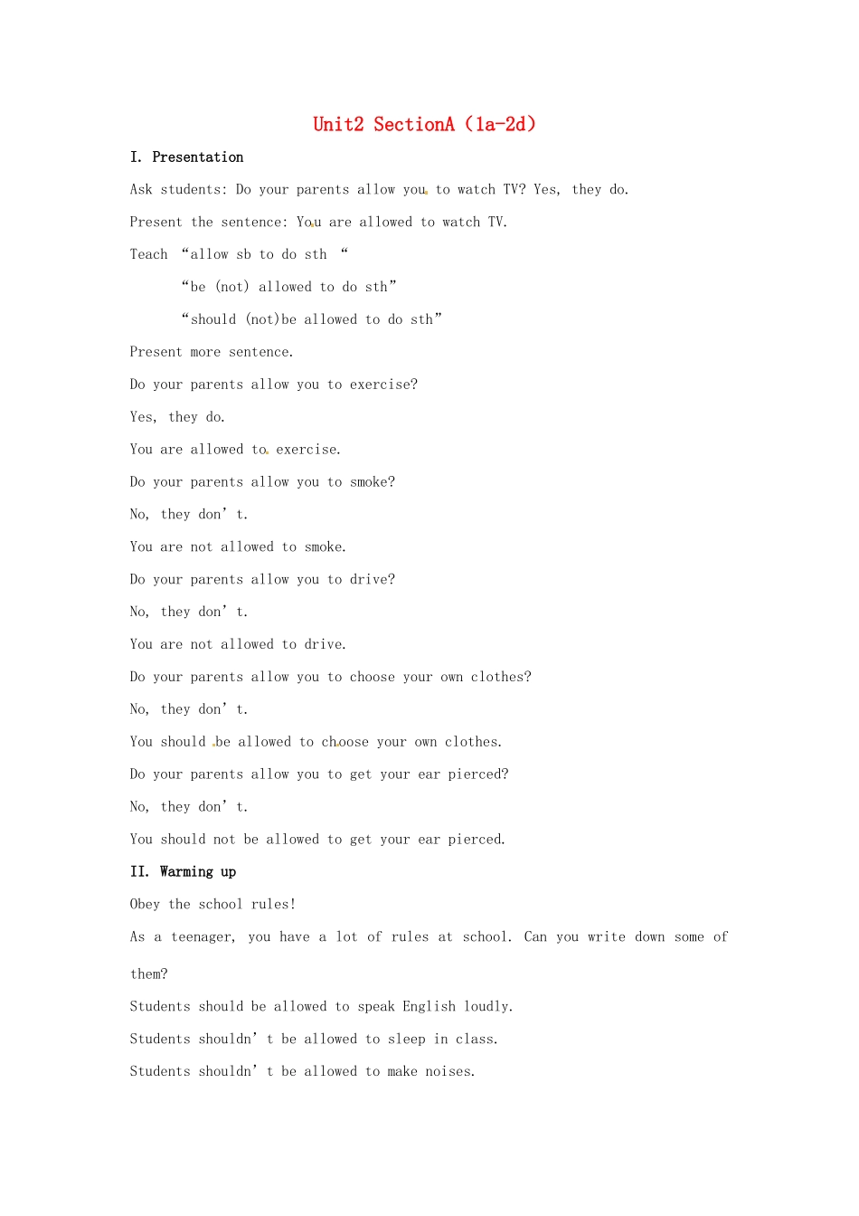 秋九年级英语全册 Unit 2《Teenagers should be allowed to choose their own clothes》（Section A 1a-2d）教案 （新版）鲁教版五四制-鲁教版五四制初中九年级全册英语教案_第1页