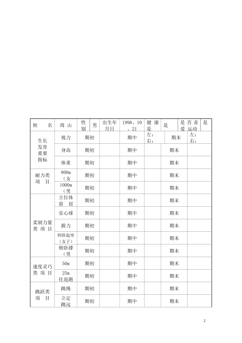 初中生成长档案_第2页