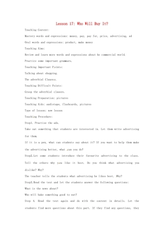 英语：Unit 3 Buying and Selling Lesson 1英文教案（冀教版九年级上）