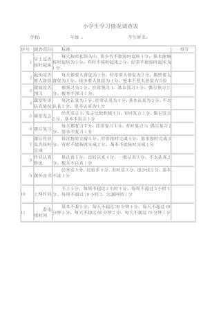 小学生学习情况调查表 (2)