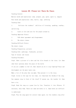 英语：Unit 4 Work for Peace Lesson 4英文教案（冀教版九年级下）