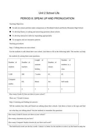 牛津版八年级英语Unit 2 School Life(8)SPEAK UP AND PRONUCIATION