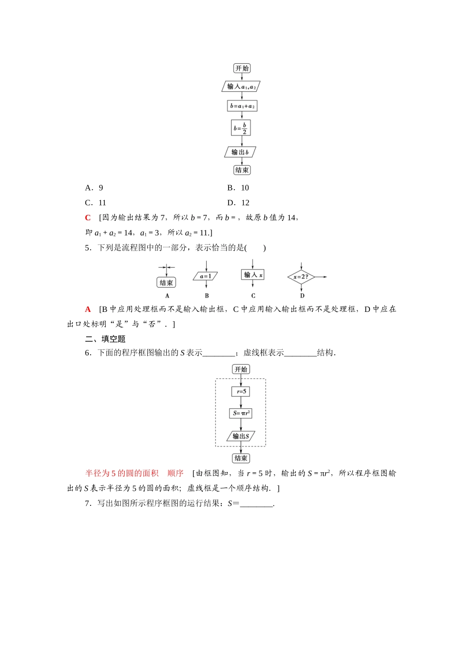 高中数学 第一章 算法初步 1.1 算法与程序框图 1.1.2 第1课时 程序框图、顺序结构课时分层作业（含解析）新人教A版必修3-新人教A版高一必修3数学试题_第2页