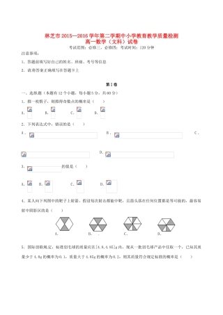 西藏自治区林芝市高一数学下学期期末考试试题 文-人教版高一全册数学试题
