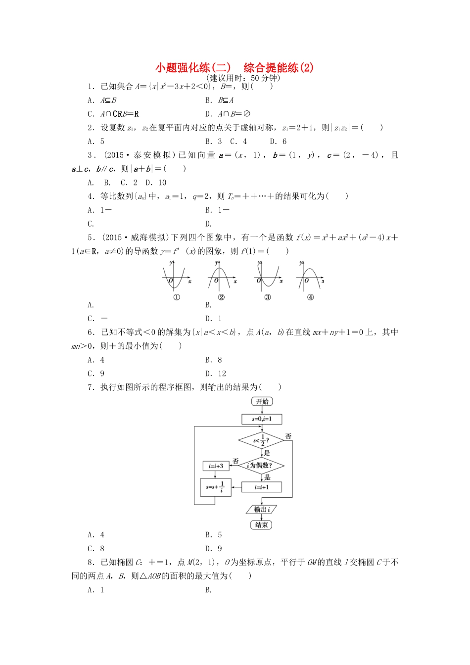 优化方案（山东专用）高考数学二轮复习 小题强化练（二）理-人教版高三全册数学试题_第1页