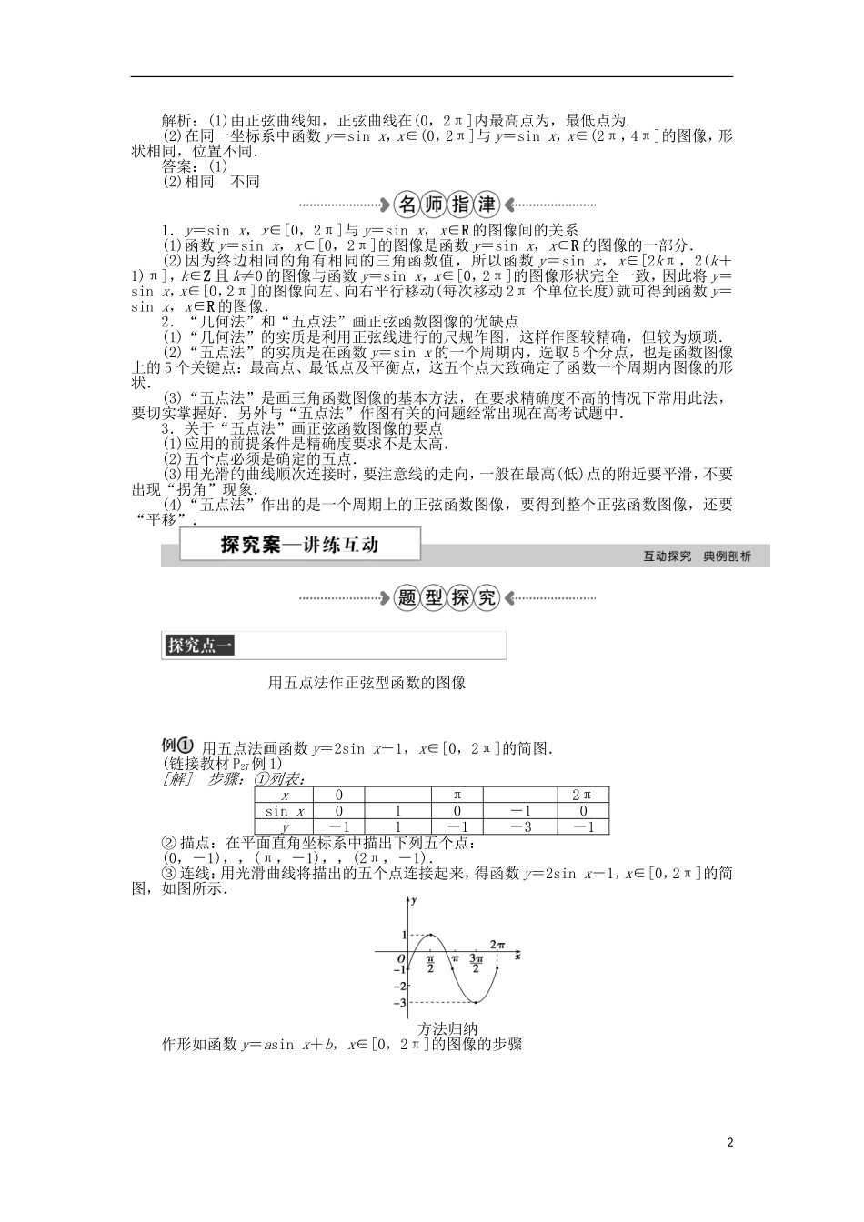 高中数学 第一章 三角函数 5.1正弦函数的图像 新人教A版必修4-新人教A版高一必修4数学试题_第2页
