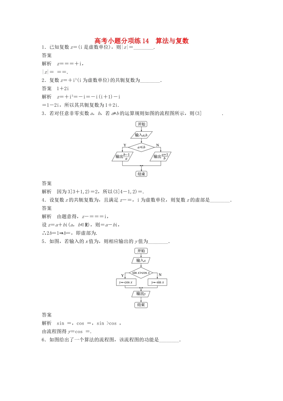 新（江苏专用）高考数学三轮增分练 高考小题分项练14 算法与复数 文-人教版高三全册数学试题_第1页