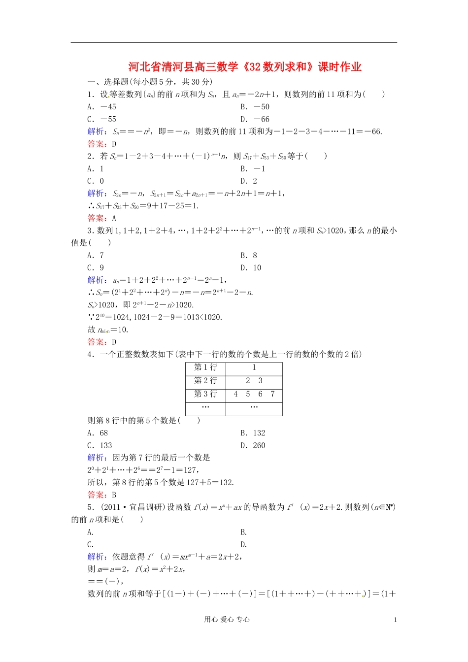 河北省清河县高三数学《32数列求和》课时作业_第1页