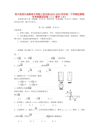三圣分校高一数学下学期定期期末考前测试试卷（二）文-人教版高一全册数学试题