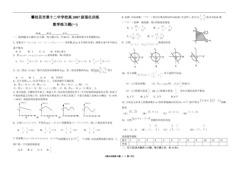 攀枝花市第十二中高考数学强化训练练习（一）_第1页