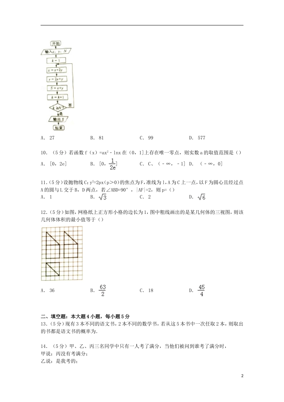 云南省昆明市高三数学上学期10月摸底试卷 文（含解析）-人教版高三全册数学试题_第2页