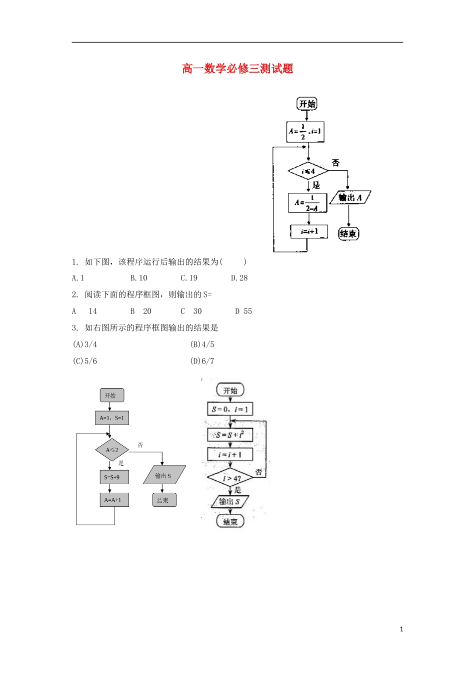 浙江省义乌市第三中学高中数学测试题（无答案）新人教A版必修3_第1页