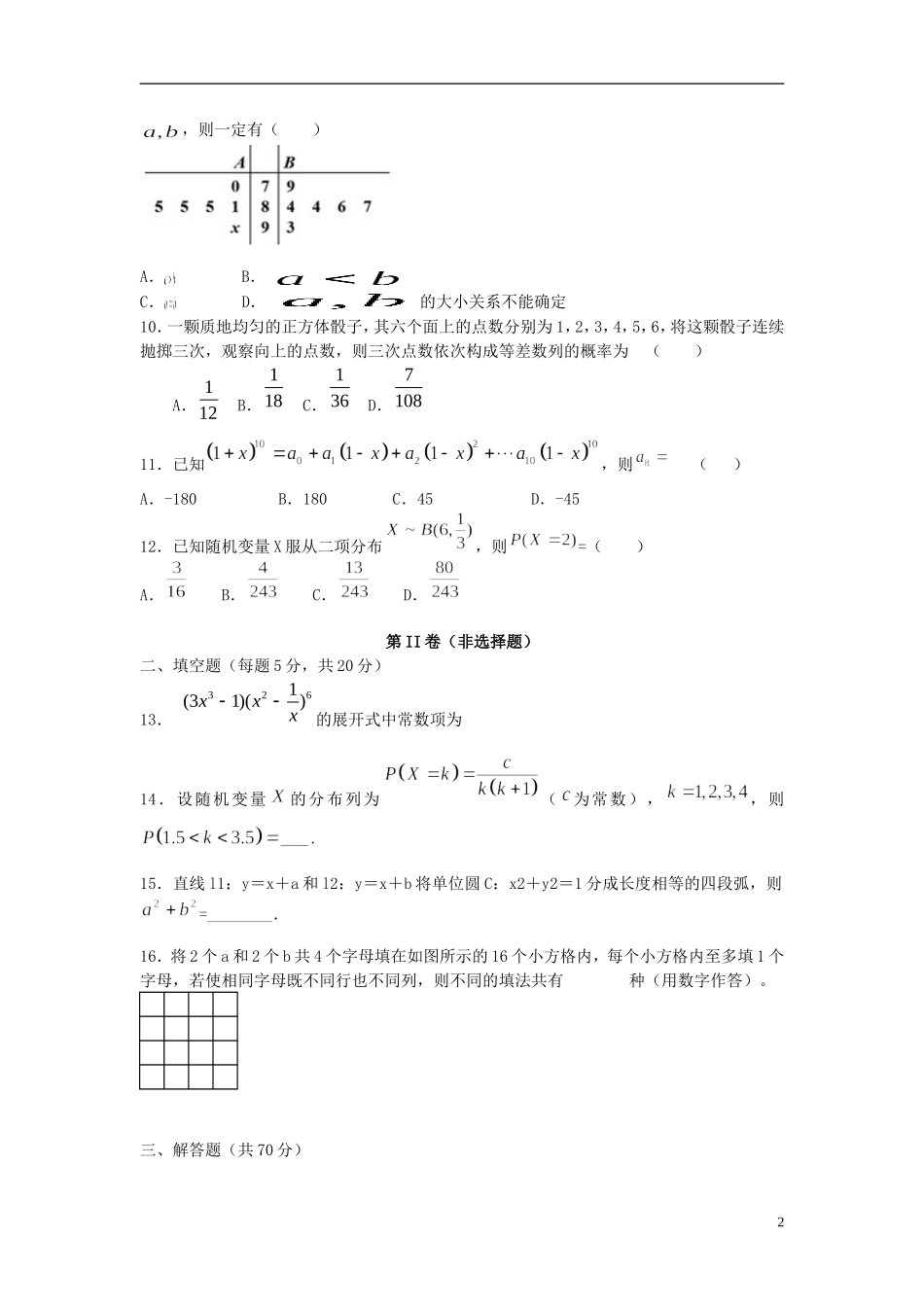 湖北省襄阳市枣阳二中高一数学上学期期中试题-人教版高一全册数学试题_第2页