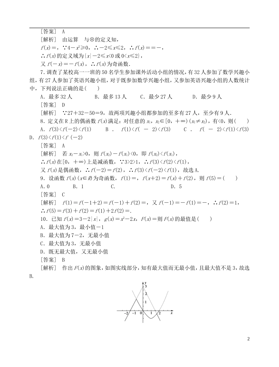 高中数学 第一章《函数与集合的概念》综合测试 新人教版必修1-新人教版高一必修1数学试题_第2页
