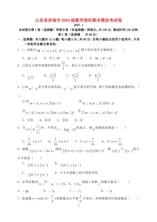 山东省济南市2004级数学理科期末模拟考试卷 新课标 人教版