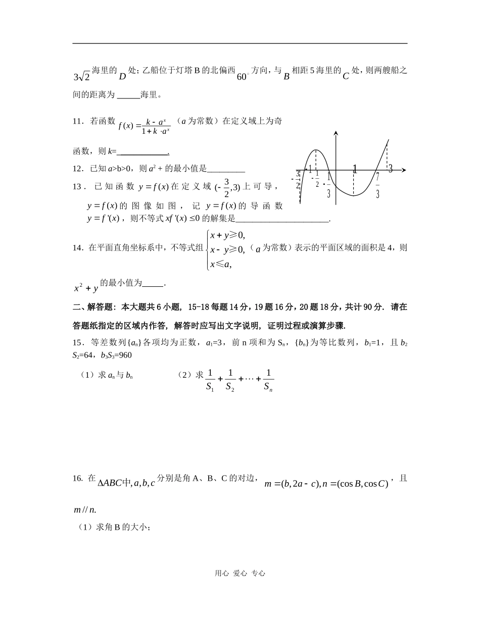 江苏省姜堰中学高三文科数学期中模拟试卷(内容：集合与逻辑、函数、导数、数列、三角与向量、不等式、解几)_第2页
