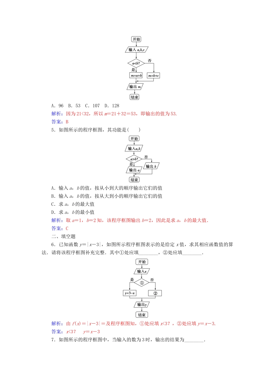 高中数学 第一章 算法初步 1.1-1.1.2 第2课时 条件结构练习 新人教版必修3-新人教版高一必修3数学试题_第2页