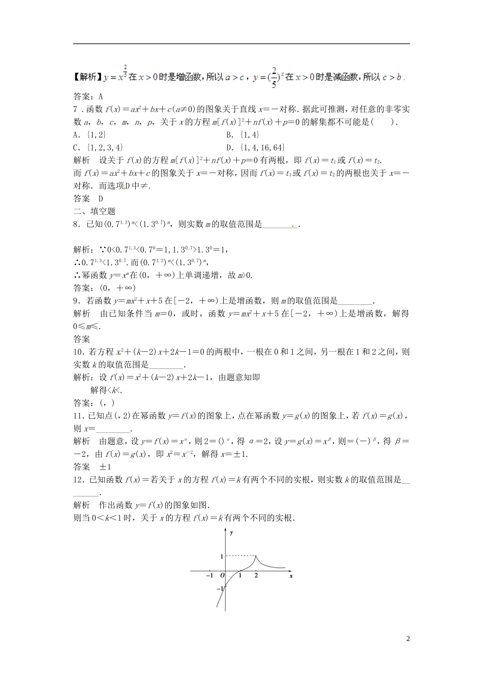 山东省冠县武训高级中学高考数学 2.4 二次函数与幂函数复习题库_第2页