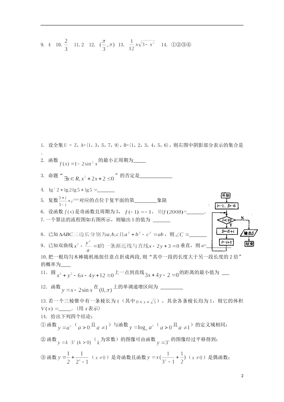江苏省宿迁市剑桥国际学校高三数学 午练（32）函数（苏教版）_第2页