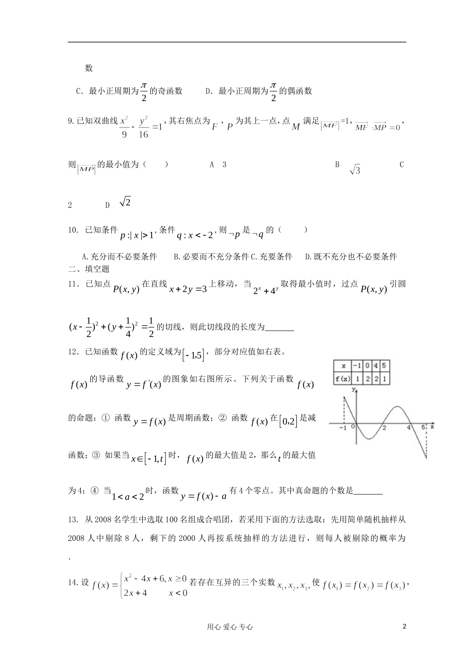 湖北省安陆一中高三数学 选填题专项训练（二十一）_第2页