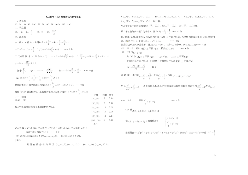 河南省潢川一中高三数学综合训练（六）文 新人教A版_第3页