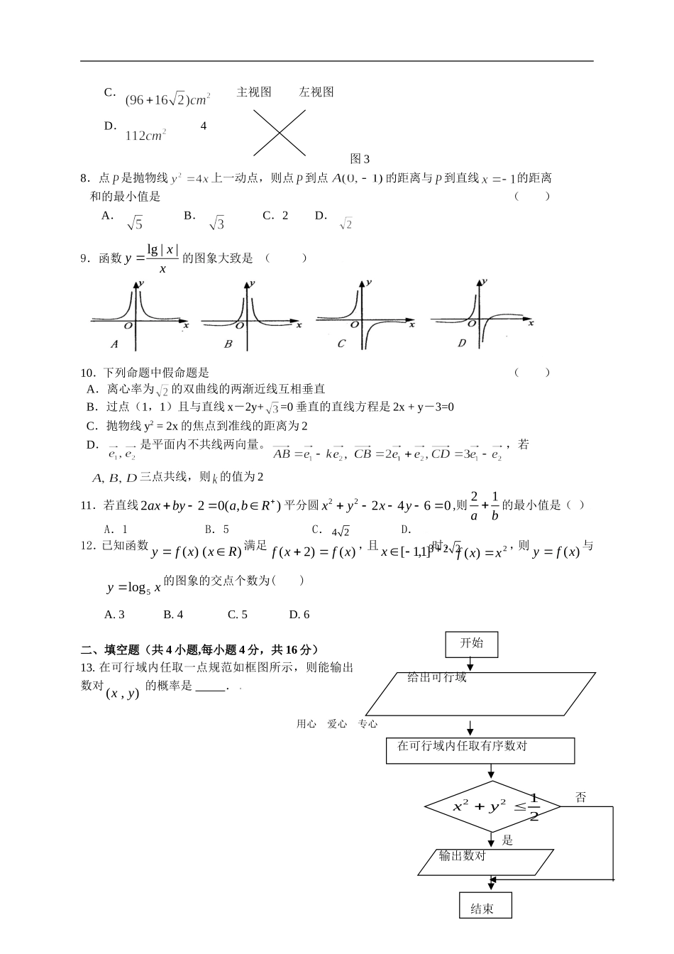 科技中学高三数学（文科）月考_第2页