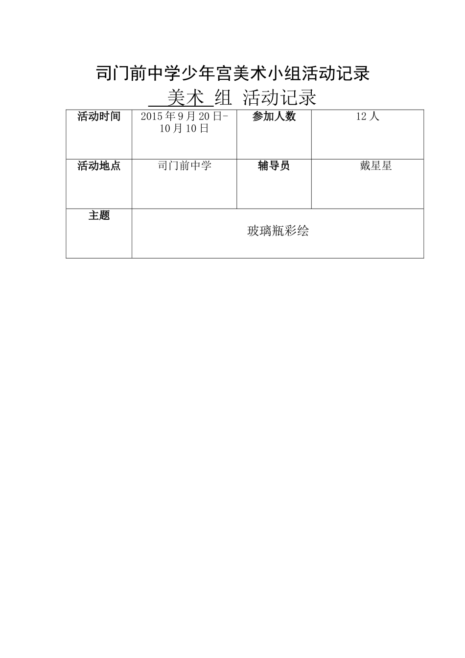 美术少年宫活动记录表[1]_第1页