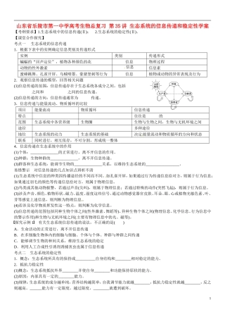 山东省乐陵市第一中学高考生物总复习 第35讲 生态系统的信息传递和稳定性学案