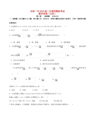 湖北省武汉市汉阳一中高三数学2月调考模拟考试试题 文-人教版高三全册数学试题