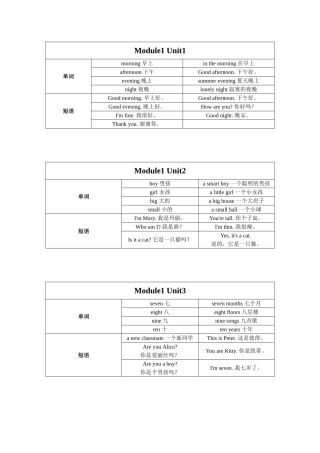 牛津上海版小学英语二年级上册单词短语表