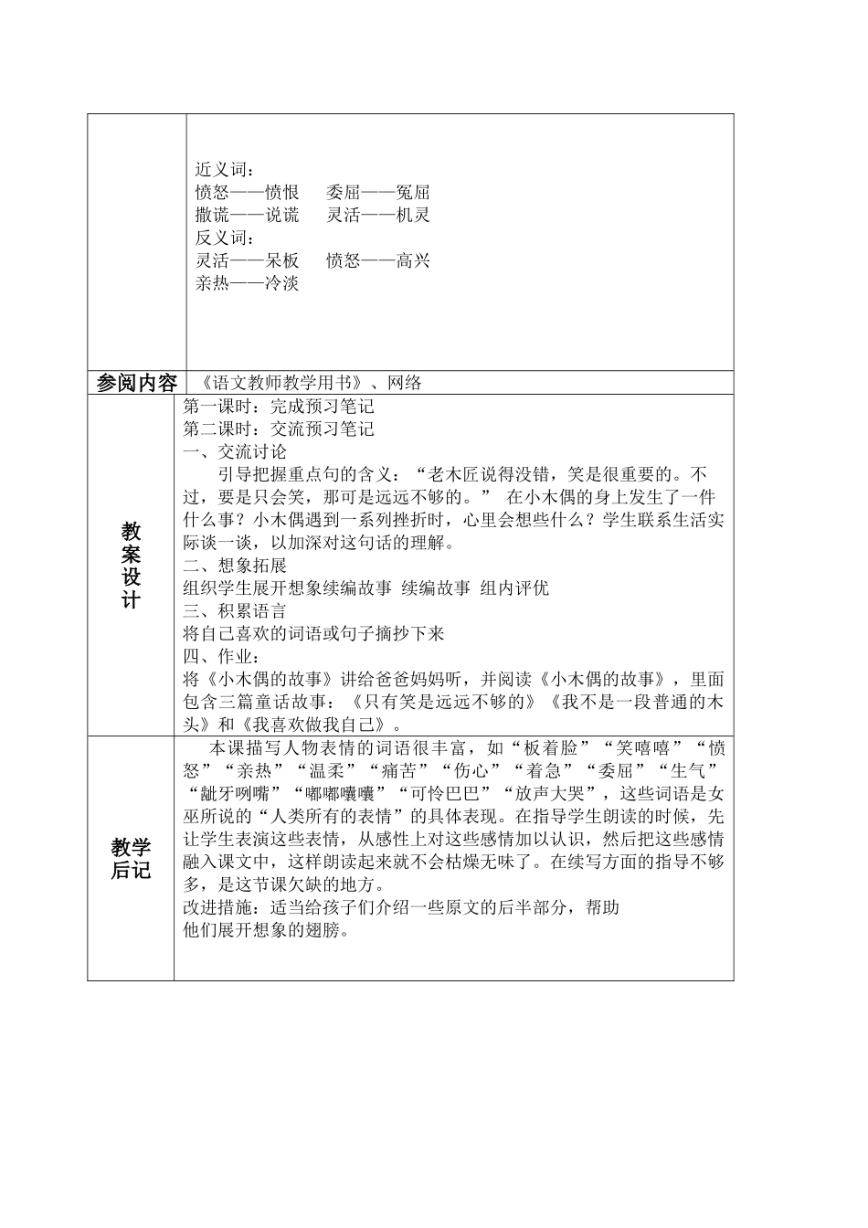 四年级语文上册 小木偶的故事教案 鲁教版_第2页