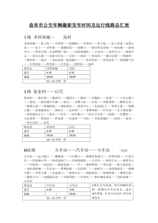 曲阜市公交车辆最新线路及发车时间汇总表