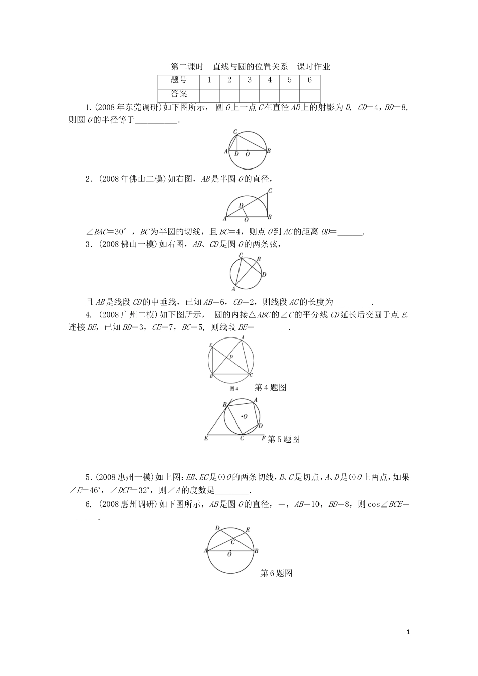 广东高三数学一轮复习 第十五章 第一讲 2《直线与圆的位置关系》_第1页