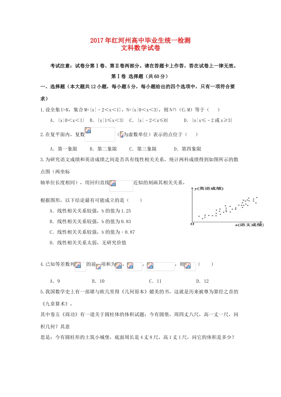 云南省红河州高三数学毕业生复习统一检测试题 文-人教版高三全册数学试题_第1页