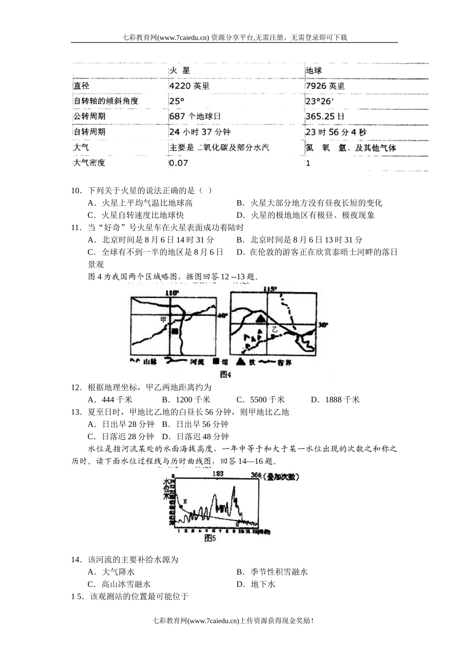 辽宁大连24中2013高三上期中考试(二)-地理._第3页