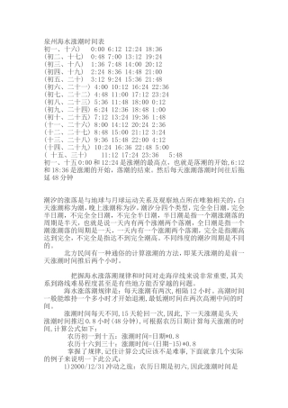 泉州海水涨潮时间表