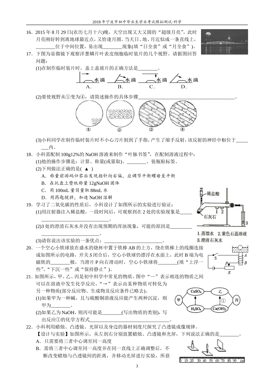 宁波市2018年初中毕业生学业考试全真模拟卷_第3页