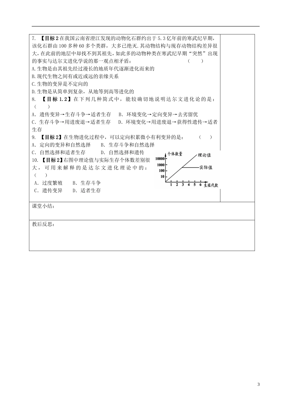 山东省文登市教育教学研究培训中心高中生物 第七章 第一节 现代生物进化理论的由来学案 新人教版必修2_第3页