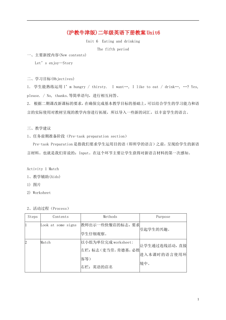 二年级英语下册 unit6 Lesson5教案 沪教牛津版_第1页