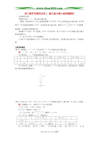 人教版高三数学导数的应用二 最大值与最小值例题解析