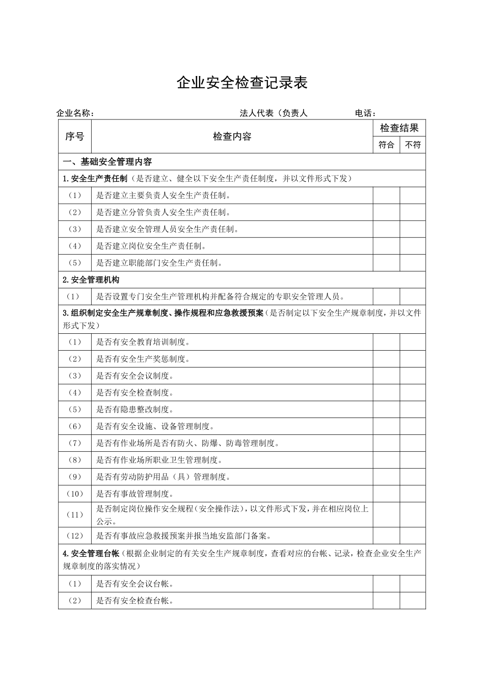 企业安全生产检查记录表_第1页