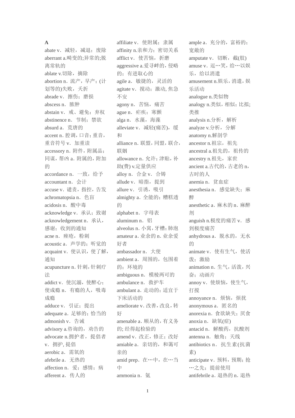 全国医学博士英语统一考试词汇表(10000词全)---打印版_第1页