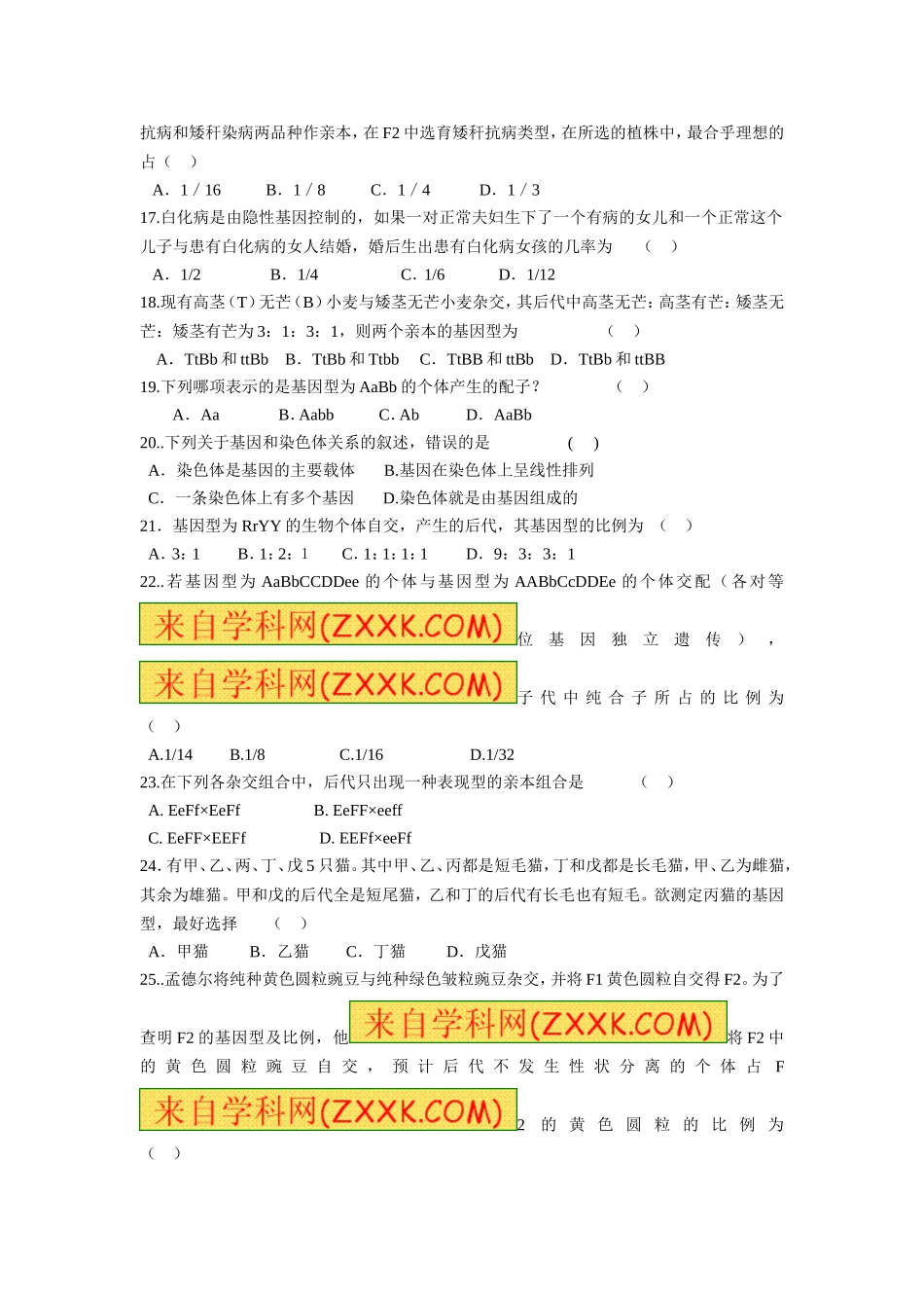 孟德尔遗传定律复习题自组试卷题型全面(含答案)_第3页