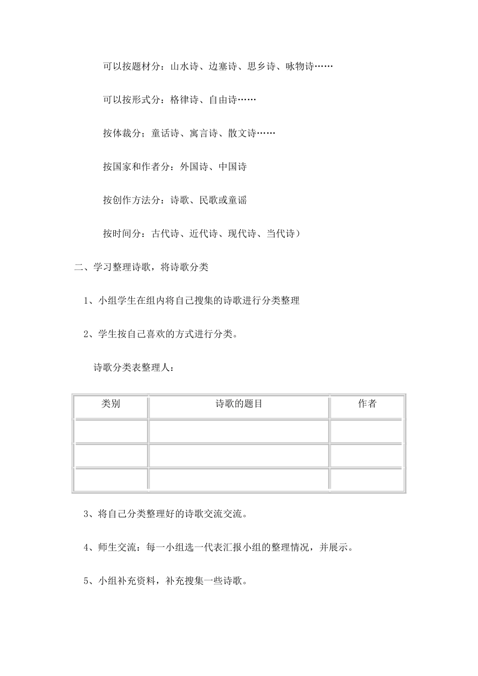 六年级语文上册 诗海拾贝活动二 整理诗歌 欣赏诗歌教案 新人教版-新人教版小学六年级上册语文教案_第2页